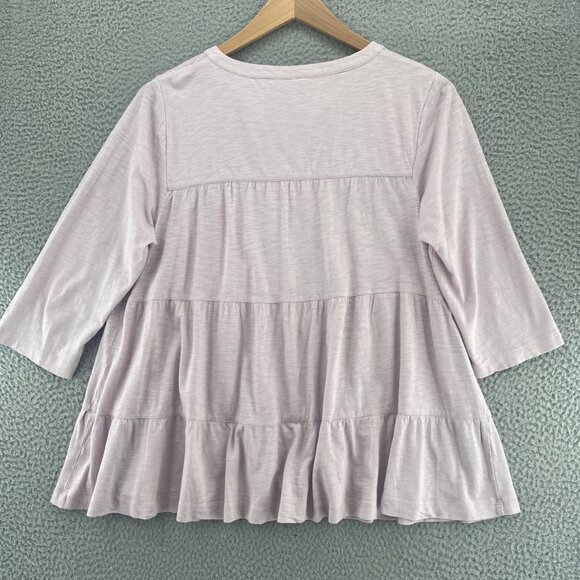 J Jill Top Womens Medium Purple Slub Stretch 3/4 Sleeve Tiered V Neck Pullover - Picture 3 of 10